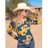 Cowgirl Tuff Navy Sunflower Pullover Buton Up Shirt
