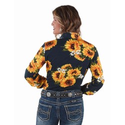 Cowgirl Tuff Navy Sunflower Pullover Buton Up Shirt