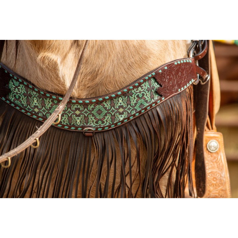 Showman Barbwire Tooled Tripping Collar - Dark Argentina Cow Leather Horse Collar