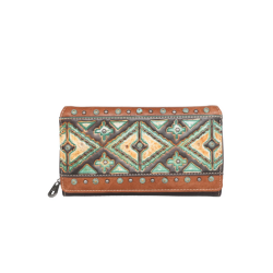 Montana West Aztec Tooled Collection Wallet- Coffee