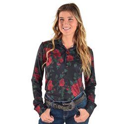 Cowgirl Tuff Pullover Button Up: Black Rose