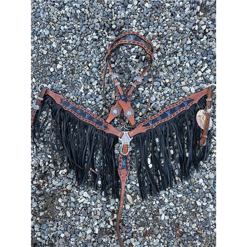Designer Holo Fringe Headstall and Breast Collar Set