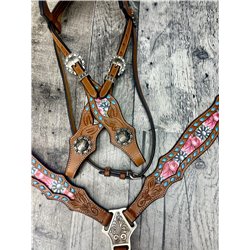 Turquoise Floral Headstall and Breast Collar Set