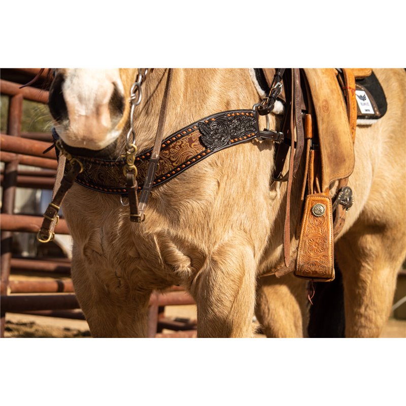 Harness Leather Tripping Collar with barbwire tooling. main image 0