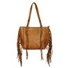 Montana West Hand Painted Real Leather Collection Concealed Carry Tote-Light Brown