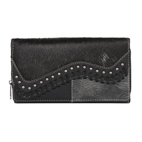 Trinity Ranch Hair-On Cowhide Saddle Shape Collection Wallet - Black