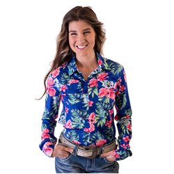 Cowgirl Tuff Pullover Button-Up: Hawaiian Print