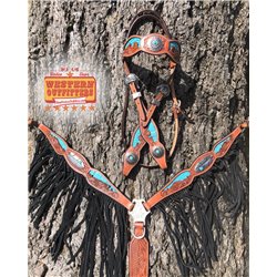 Turquoise Belle Star Headstall and Fringe Breast Collar Set