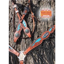 Turquoise Belle Star Headstall and Fringe Breast Collar Set