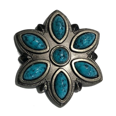 Antique Silver Turquoise Stone Flower Concho